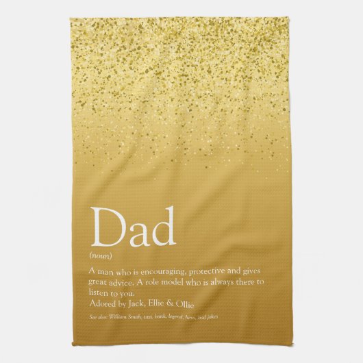 Vater, Papa, Vater Definition Gold Glitzer Geschirrtuch (Vertikal)