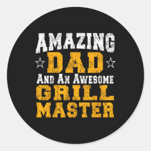 Vater Pater Rbecue Shirt Grillen Grill Master Pit  Runder Aufkleber