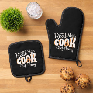 Vater Real Men Cook Custom Koch Vatertag Ofenhandschuh & Topflappen-Set