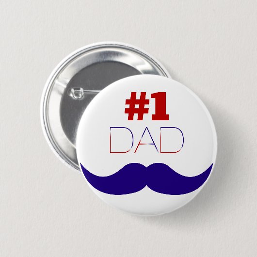 Vater Red White and Blue Mustache - Nummer eins Button (Vorne & Hinten)
