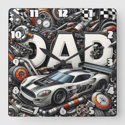 Vater: Rennen, Autos, Mechanischer Traum Quadratische Wanduhr (Vorderseite)