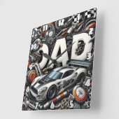 Vater: Rennen, Autos, Mechanischer Traum Quadratische Wanduhr (Winkel)