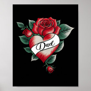 Vater Rose Herz Tattoo Valentinstag Matching Fami Poster