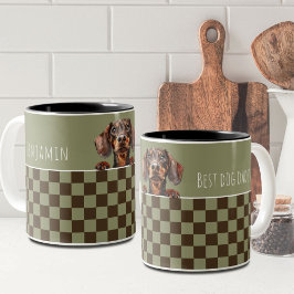 Vater-Sage Olive Checked Dackel Custom Zweifarbige Tasse