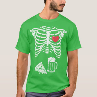 Vater Skelett Halloween Bier Pizza Lustige Schwang T-Shirt