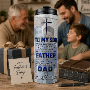 Vater-Sohn-Foto-Kreuz-Nägel Glaube Thermosbecher