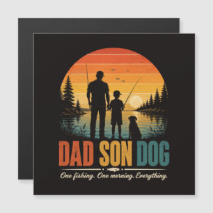 Vater Sohn Hund Angeln Morgen Magnetkarte