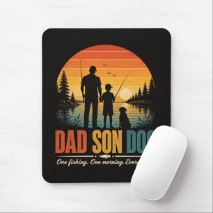 Vater Sohn Hund Fischen Morgen Mousepad