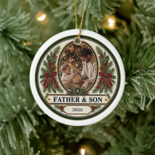 Vater & Sohn Personalisiertes Weihnachtsfoto Keramik Ornament