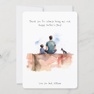 Vater, Sohn und Hund   Aquarell   Vatertag Feiertagskarte