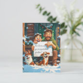 Vater, Sohn, zwei Hunde Postkarte (Stehend Vorderseite)