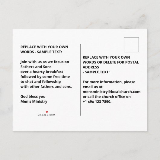 VATER & SONS FRÜHSTÜCK Personalisiert Einladungspostkarte (Rückseite)