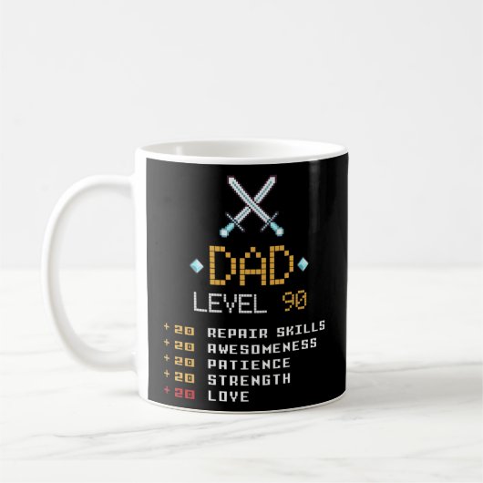 Vater-Stats Pixel-Arcade-Spielfigur Stufe 90  Kaffeetasse (Links)