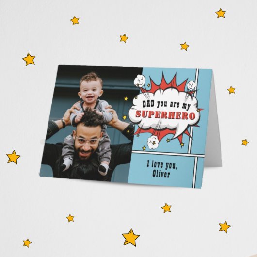 Vater Superheld Comic-Sprechblase Foto Karte