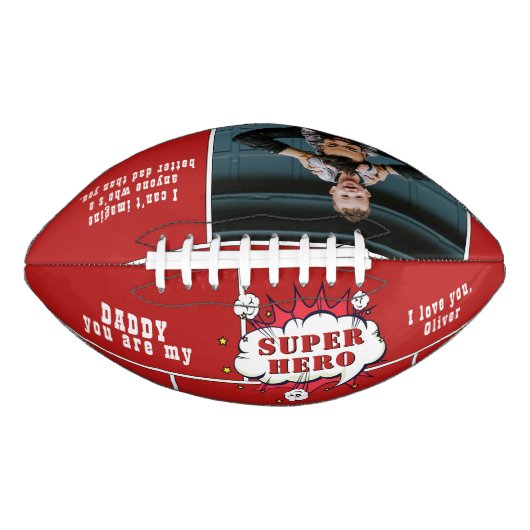 Vater Superhero Comic Speech Blase Foto Rot Football (Vorderseite)