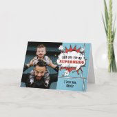 Vater Superhero Comic Speech Bubble Foto Karte (Vorderseite)
