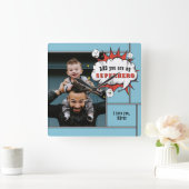 Vater Superhero Comic Speech Bubble Foto Quadratische Wanduhr (Zuhause)