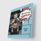 Vater Superhero Comic Speech Bubble Foto Quadratische Wanduhr (Winkel)