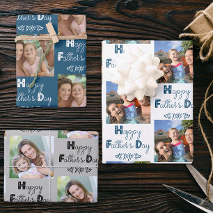 Väter Tag Custom Foto Blue Gray Set 3 Geschenkpapier Set