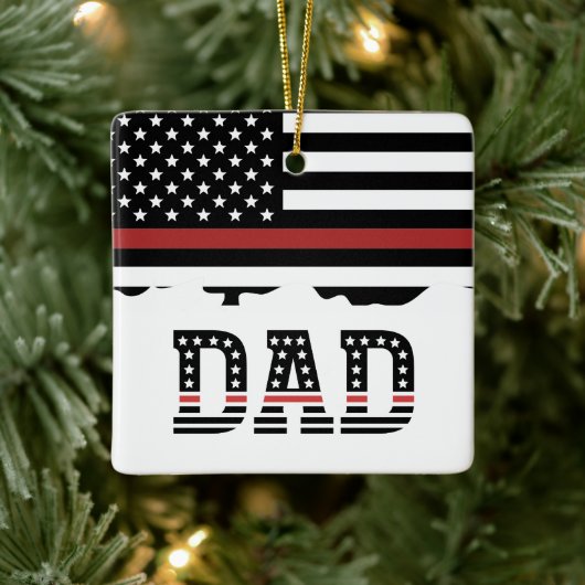 Vater Thin Red Line Feuerwehrmann Vater Geschenk K Keramikornament (Baum)