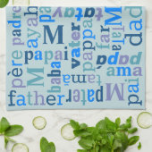 Vater Typografie Blue Word Art Collage GRILLEN Pub Geschirrtuch (Gefaltet)