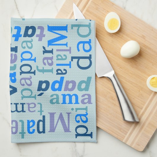 Vater Typografie Blue Word Art Collage GRILLEN Pub Geschirrtuch (Viertel Falte)