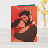 Vater umarmt Kinderrotes Faltblatt Karte (Gelbe Blume)