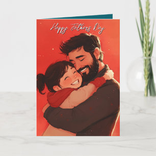 Vater umarmt Kinderrotes Faltblatt Karte