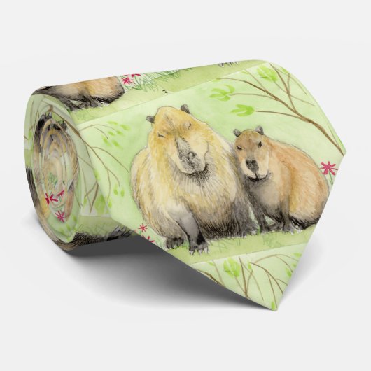 Vater und Baby Capybara Neck Tie Krawatte (Gerollt)