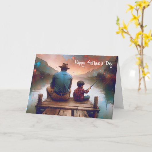 Vater und Junge Fischerei Karte (Gelbe Blume)