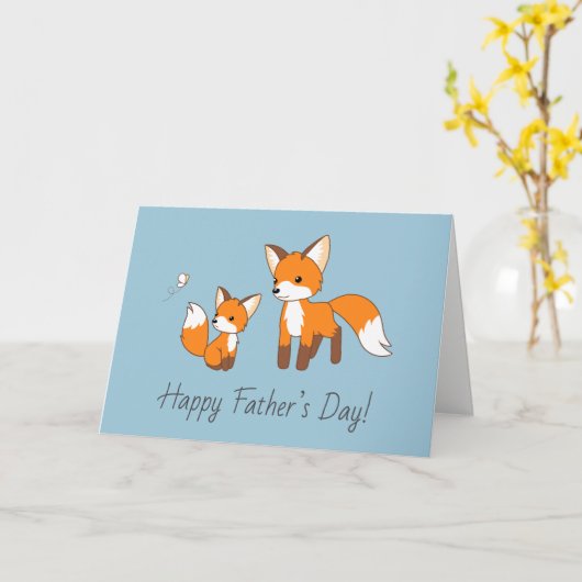 Vater und Kit Fox Vatertag Blauer Leere Karte (Gelbe Blume)