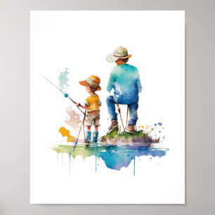 Vater-und-Sohn-Aquarell-Illustration Ai-Kunst Poster