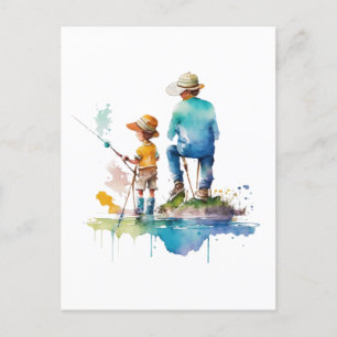 Vater-und-Sohn-Aquarell-Illustration Ai-Kunst Postkarte