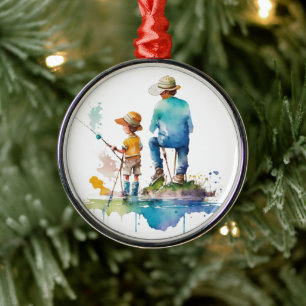Vater-und-Sohn-Aquarellillustration Ai-Kunst Ornament Aus Metall
