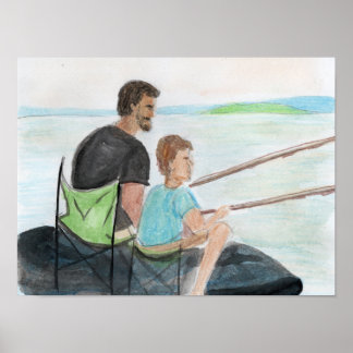 Vater und Sohn beim Angeln Poster