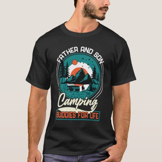 Vater und Sohn Camping Buddies Funny Camper Gesche T-Shirt (Vorderseite)
