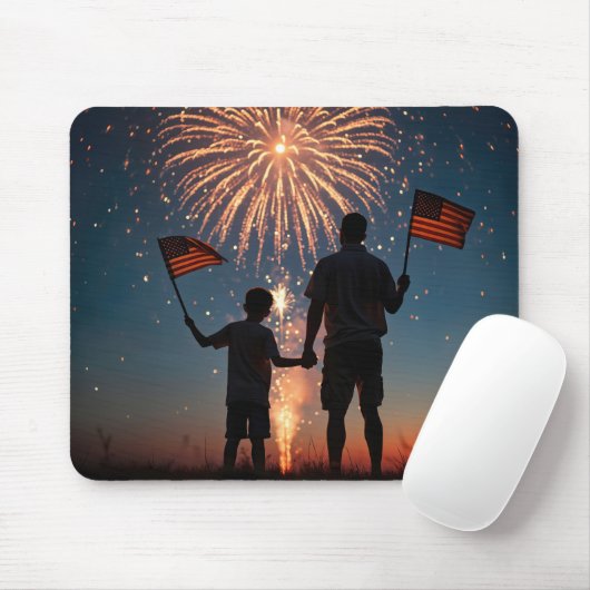 Vater und Sohn, die amerikanische Flaggen halten Mousepad (Mit Mouse)