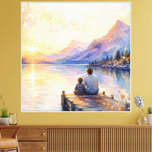Vater-und-Sohn-See-Wasserfarbdruck Leinwanddruck