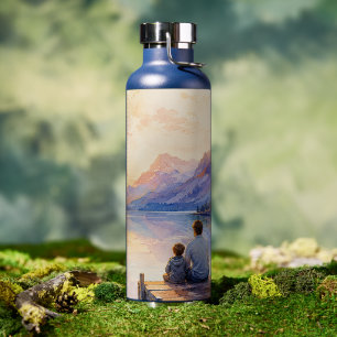 Vater-und-Sohn-See-Wasserfarben-Kunstwerk Trinkflasche