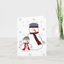 Vater und Sohn Snowman Snowing Whimsical Art Feiertagskarte