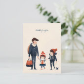 Vater und Tochter gehen zur Schule Postkarte (Stehend Vorderseite)