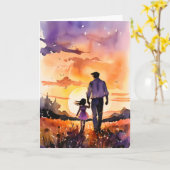 Vater und Tochter Sunset Walk Vatertag Karte (Gelbe Blume)