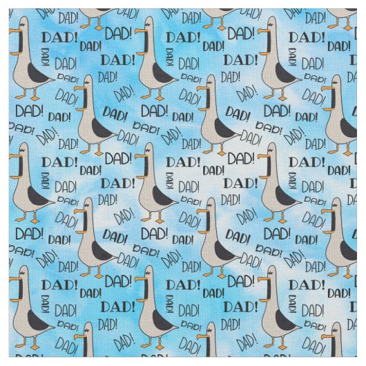 Vater Vathers Day Blue Comic Seagull ruft Vater Stoff (Nahaufnahme)