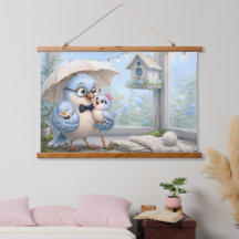 Vater Vogel und Baby Wandteppich