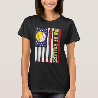 Vater von Ballers Baseball Softball American Flag  T-Shirt