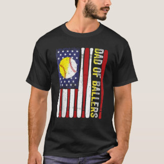 Vater von Ballers Baseball Softball American Flag T-Shirt