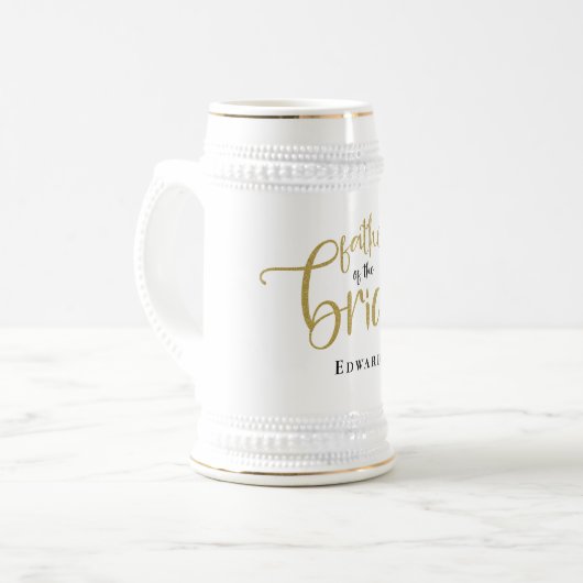 Vater von Bride Gift Name Black Gold Typografie Bierglas (Vorderseite Links)