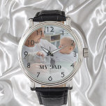 Vater von Custom Foto Armbanduhr<br><div class="desc">Vorlage für Ihr eigenes Foto des besten Vaters,  Papa in der Welt. Schwarze Zahlen. Text: Mein Vater. Mit einem Overlay aus weißem Foto.</div>