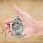 Vater von Custom Foto Taschenuhr<br><div class="desc">Vorlage für Ihr eigenes Foto des besten Vaters, Papa in der Welt. Schwarze Zahlen. Text: Mein Vater. Mit einem Overlay aus weißem Foto.</div>