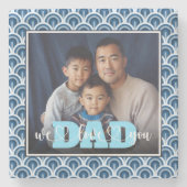 Vater Wir Liebe Sie Blue Art Deco Custom Foto Steinuntersetzer (Vorderseite)